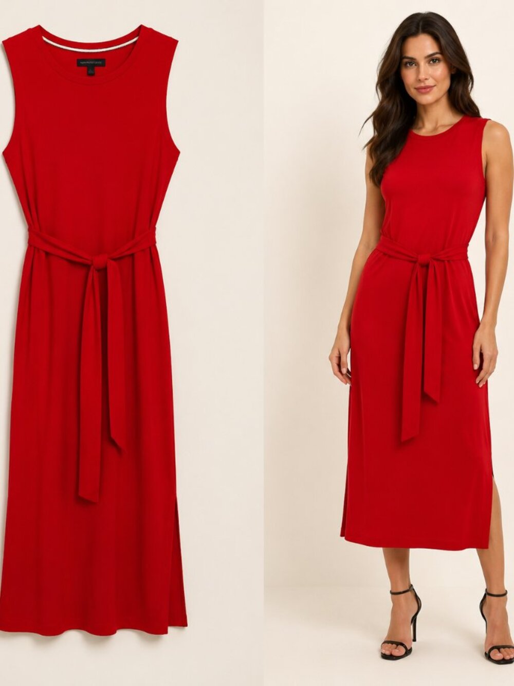 Banana Republic Wist Tie Dress Hot Red Stretch Midi L